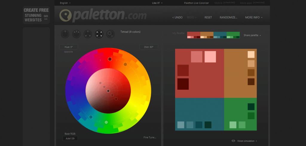 Paletton color scheme designer