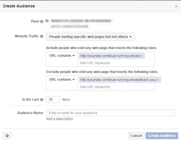 Facebook create audience screen