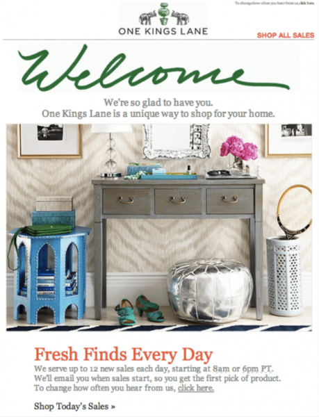 one kings lane welcome email