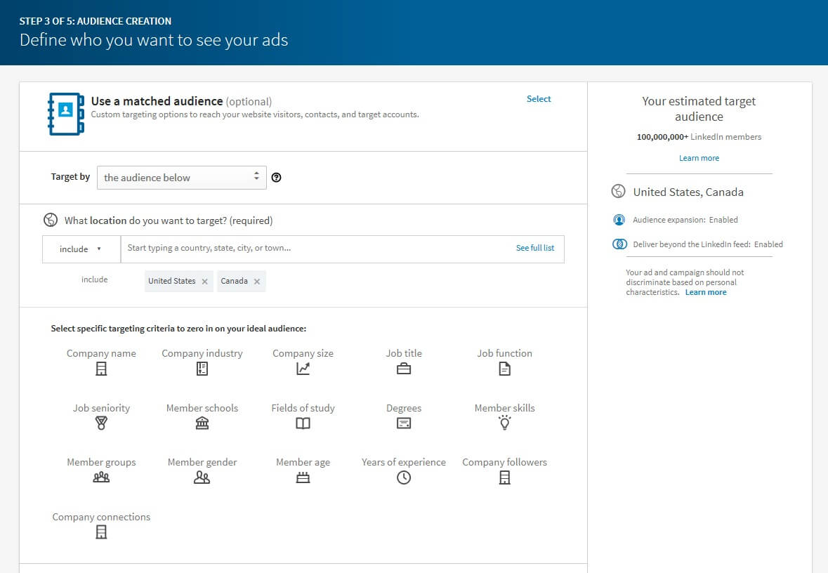 LinkedIn ad targeting options