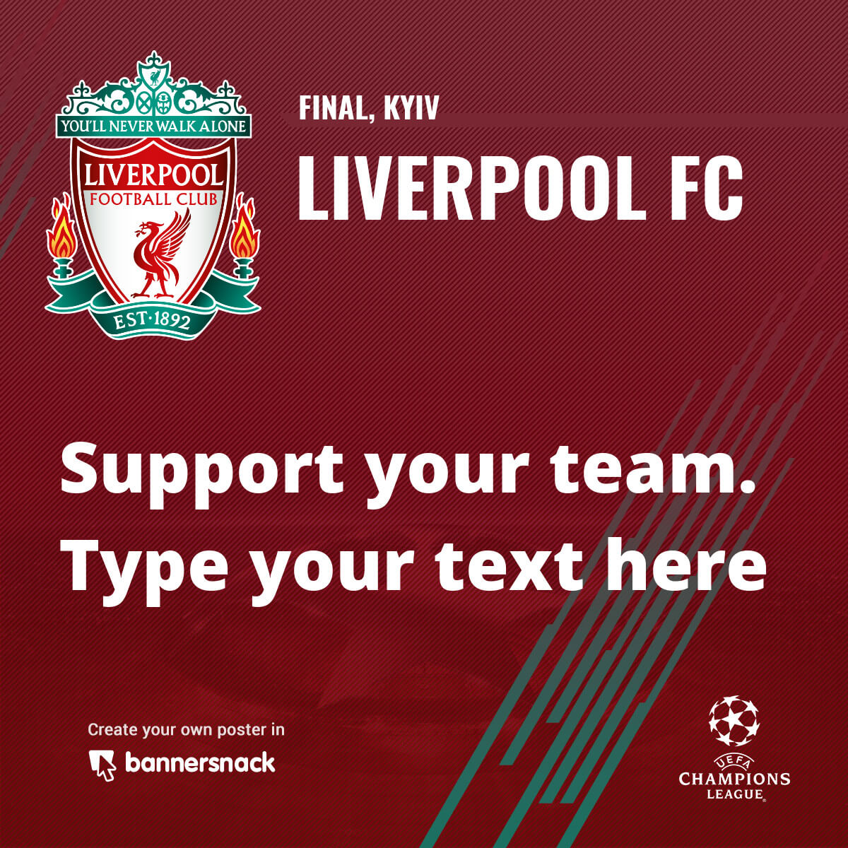 make a poster to support liverpool in champions nleague